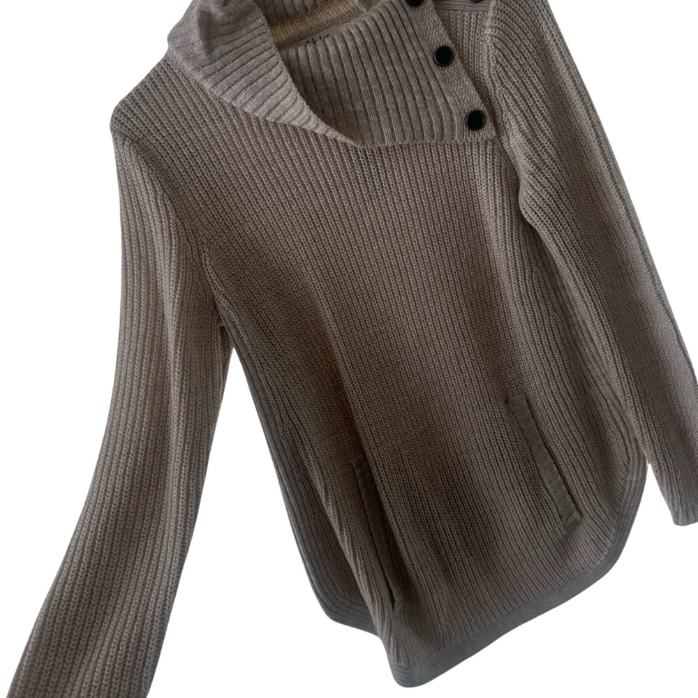 Style & Co Womens Size PS Heather White Long Sleeve Kangaroo Pocket Sweater